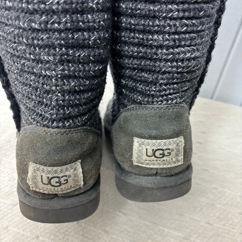 UGG Australia Cardy Tall Black Sweater Knit Button Boots Women’s Size US‎ 7